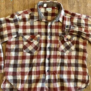Vintage L.L. Bean Women’s Wool/Acrylic Plaid Shirt - Rust, Beige, Brown